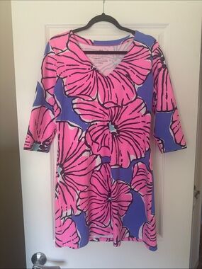 MAHI GOLD Pink & Blue Floral Midi Dress